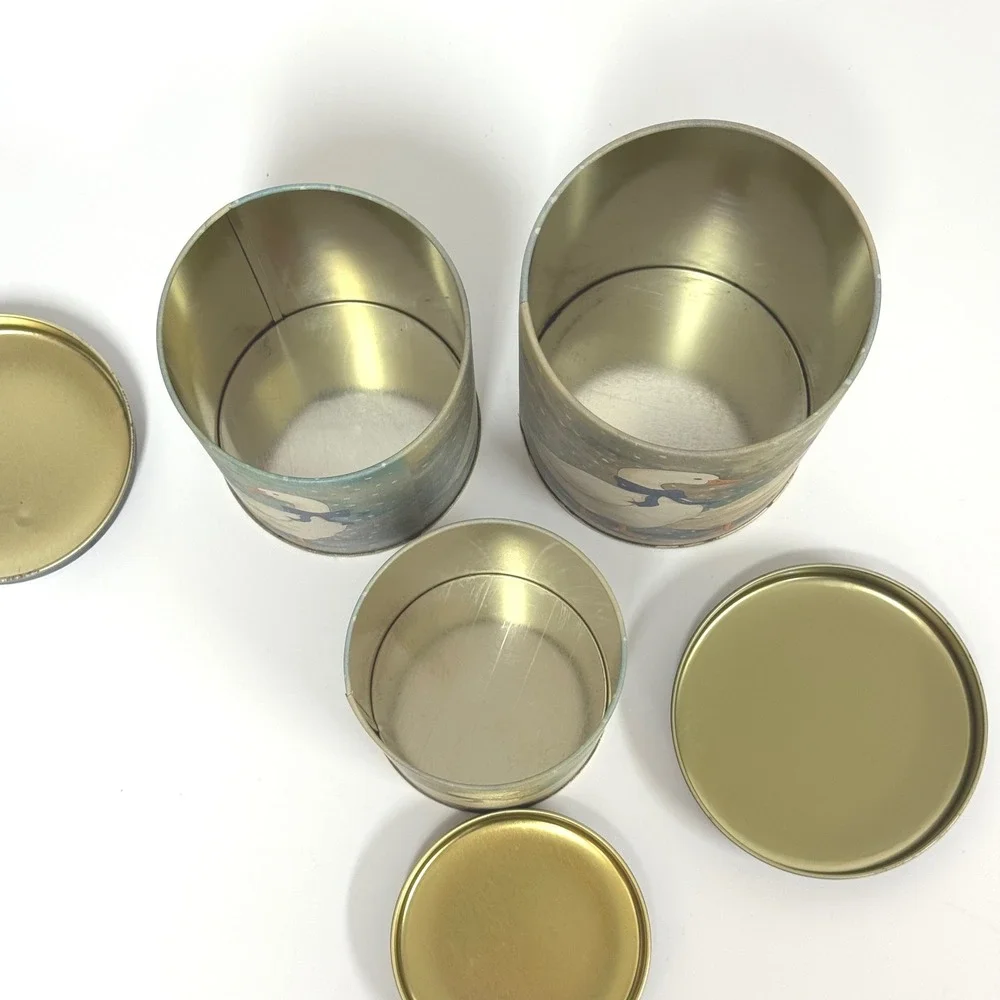 Vintage Country Goose Tin Canister Set 3 Nesting Blue Bows Cottagecore Decor